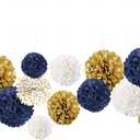 NICROLANDEE Wedding Party Decorations - 12 PCS Navy Blue and Gold Tissue Paper Pom Poms for Colleage Graduation, Baby&Bridal Shower, Birthday, Bachelorette Party, Engagement Party, Anniversary Party