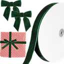 Christmas Dark Green Velvet Ribbon, 1 Inch x 30 Yard Vintage Single Face Spool Satin Velvet Ribbon for Christmas Wreath Decoration DIY Bow Craft Gift Wrapping Wedding Ornaments Party Home Decor