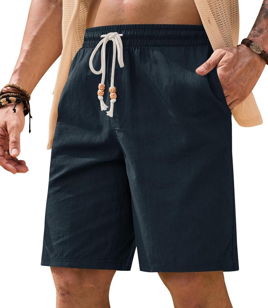 Men's Casual Cotton Shorts Drawstring 8 Inch Summer Vacation Shorts with Pockets (S-XXL) (M)