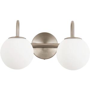 Modern Bathroom Vanity Light Fixtures Brushed Nickel 2 Lights Milk White Globe Glass Shade Modern Wall Sconce Lights Vanity Lights Over Mirror(Exclude G9 Bulb)