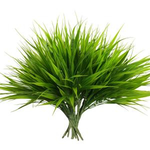 alyptus Artificial Grass Outdoor 12 Bundles Fake Plants Outside Green Onion Faux Greenery Shrubs for Front Porch Planters Pot Décor for Outdoors (Grass)
