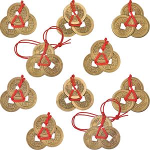 Boao Chinese Fortune Coins Feng Shui I Ching Good Luck Coins Traditional Brass New Year Favor with Red String for Wealth and Success, 5 Styles(20 Pieces)