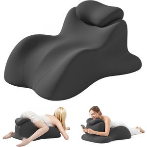 Memory Foam Wedge Pillow for Intimacy Couples, Ergonomic Support Pillow | 27 Angled Sweet Spot Positioning Pillow for Reading, Sleeping, Back Support, Neck & Waist Comfort, Washable Removable Cover, Black