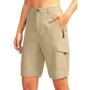 Women's 10" Hiking Golf Long Shorts with 5 Pockets Knee Length Lightweight Quick Dry Cargo Bermuda Shorts for Women L