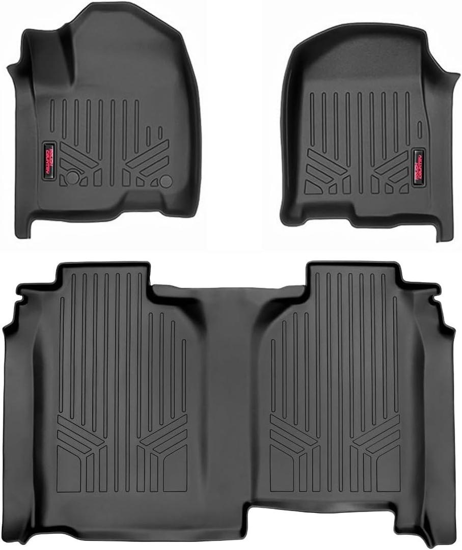 Rough Country All Weather Floor Mats Set for Chevy/GMC 1500 (2019-2024) - Custom Fit Rubber Floor Mats, Bucket Seat Rubber Truck Mats, Durable, Waterproof Truck Floor Mats