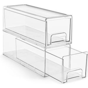 Sorbus Small Wide Clear Stackable Storage Drawers  2-Pack Plastic Organizer Bins with Handles  Stackable Pull-Out Storage Drawers for Closet, Pantry, Office, Bathroom, Craft, and Toy Organization