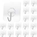 Alaya Glory 20 Pack Transparent Adhesive Hooks 30 lb(Max), Waterproof and Oil Proof Reusable Seamless Hooks, Heavy Duty Wall Hook for Kitchen, Bathroom, Office