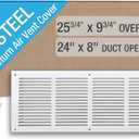 24 x 8 Inch (Duct Opening) Return Air Vent Cover, Louvered Steel HVAC Grille for Wall and Ceiling, White Powder-Coated Rust-Resistant Finish, Decorative Design, Easy to Install