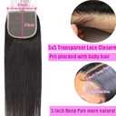 5x5 HD Lace Closure Straight Human Hair 12A Real Transparent Lace Closure Virgin Remy 10inch Black