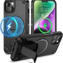 Caka for iPhone 13 Case & iPhone 14 Phone Case [Compatible with Magsafe] [Built-in Invisible Stand] [Heavy Duty Drop Protection] Shockproof Rugged Protective Magnetic Cover Accessories Black