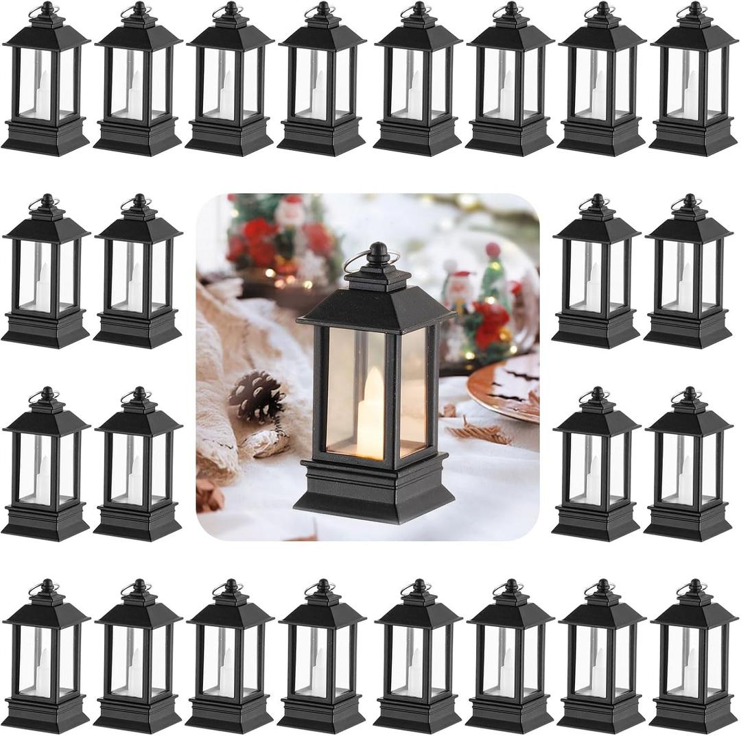 Black Lanterns Decorative Indoor: 24 Pcs Mini Lanterns for Wedding Table Centerpieces Battery Powered Small Led Lights for Party Bulk