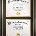 Yaetm Double Diploma Frame 14x20 with Mat for Two 8.5x11 Certificates/Degrees, Shatter-Resistant Real Glass, Acid-Free Black and Gold Mats, Black with Gold Rim Dual Diploma Frame for Graduation