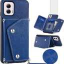 Asuwish Phone Case for Motorola Moto G Power 5G 2024 Wallet Cover with Tempered Glass Screen Protector Credit Card Holder Crossbody Strap Stand Leather Cell Accessories G5 Women Men Girls Slot Blue