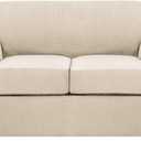 H.VERSAILTEX 3 Piece Stretch Sofa Covers for 2 Cushion Loveseat Couch Covers for Living Room Sofa Slipcovers (Base Cover Plus 2 Seat Cushion Covers) Thicker Jacquard Fabric (Medium Sofa, Natural)