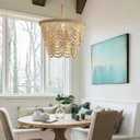 Q&S Boho Wood Beaded Chandelier,Farmhouse Coastal Large Bohemia 5 Lights for Dining Room Kitchen Living Room Entryway Foyer Hotel W19.9 UL Listed, 5 Lights 20IN