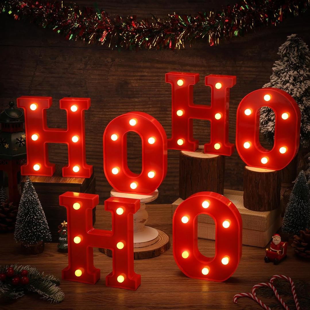 VIHOSE Christmas LED Letter Lights Sign Table Indoor Decoration Light up Letters Battery Powered Letter for Home Bar Christmas Party Bedroom Tabletop Indoor Decoration Gift (HOHOHO)