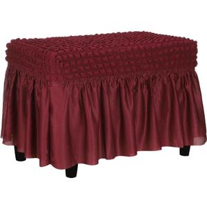 uxcell Bubble Lattice Footstool Cover, Polyester Rectangle Footrest Slipcover with Skirt Footstool Protector for Living Room Bedroom Fit Length 60-100cm/24-39, Wine Red