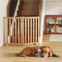 30" Height Tall Freestanding Pet Gate, Solid Wood Folding Safety Fence Wooden Dog Gate with 2 PCs Support Feet Ideal for Stairs, Doorways, Halls, Kitchens, Heavy Duty Gates, 2 Panels, Natural