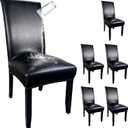 Pu Leather Dining Chair Covers set of 6, Waterproof Kitchen Chair Covers for Protecting Chairs from Stain/Scratch, Soft & Elastic Parsons Chair Slipcover Well-Fitted for Dinning Room (Black, 6Pcs)
