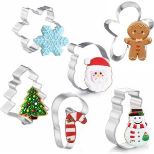 Large Christmas Cookie Cutters, 4" Holiday Cookie Cutters Shape with Recipe Instruction Gingerbread Men, Christmas Tree, Candy Cane and Snow Man for Baking
