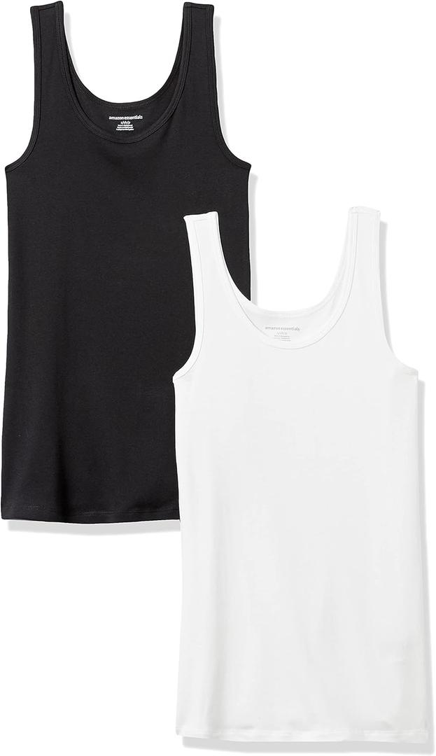 Amazon Essentials Womens Slim-Fit Tank Top (Small, Black/White)