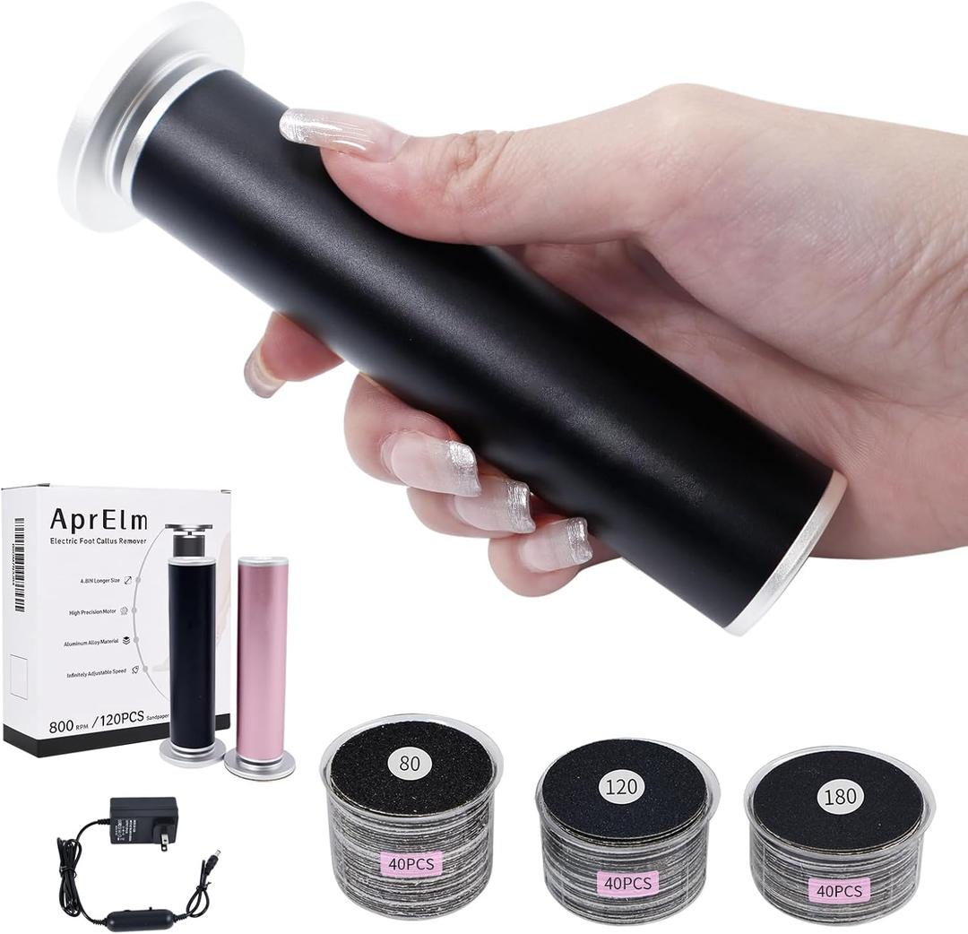 APRELM Electric Foot Callus Remover with 3-Sizes 120Pcs Sandpaper Discs, 4.8IN Longer Professional Callus Remover for Feet, Pedicure Tools Foot File for Dead Skin