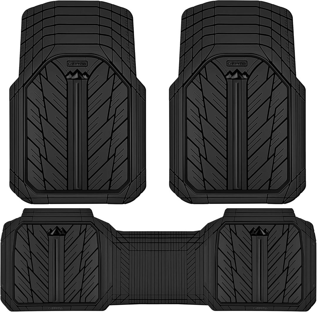 CAR PASS Heavy Rubber Car Floor Mats, Deep Waterproof Car Mats All Weather, Universal Trim-to Fit Automotive Floor Mats for Car SUV Truck Van, Durable Floor Liners Solid Black