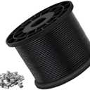 Vinyl Coated Wire Rope 304 Stainless Steel Coated Wire Cable-Black, 1/16" OD to 3/32" x 1000FT, with 300 Pcs Crimping Sleeves-Cable for String Lights, Suitable for Clotheslines