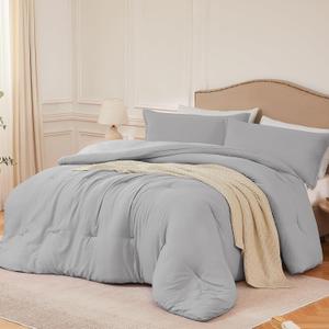 Quataly Queen Comforter Sets Lightgrey,3PCS Soft Lightweight Breathable Bedding Comforter Sets for All Season, Queen Size(90''90'' Comforter & 2 Pillowcases)