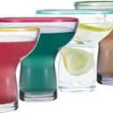 Chefcaptain Stemless Margarita Glasses/Tumblers, Set Of 4, 16 Oz, Color Rim, Lead-Free Thick Clear Glass