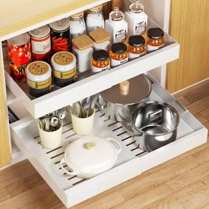 Delamu Pull Out Cabinet Organizer, Expandable (11.8"-19.7") Pull Out Drawers for Cabinets, Slide Out Drawers for Kitchen Cabinets, Bathroom Cabinet Organizer, Pantry, Under Sink Storage (White)