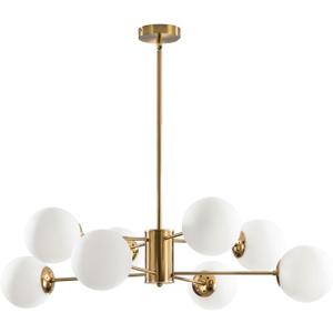 KCO Lighting 8-Light Glass Sputnik Chandelier Light Modern Gold Chandeliers Pendant Light Fixture Vintage Globe Ball Ceiling Flush Mount Light Fixture Kitchen Island, 36.6"L x 36.6"W x 9.6"H
