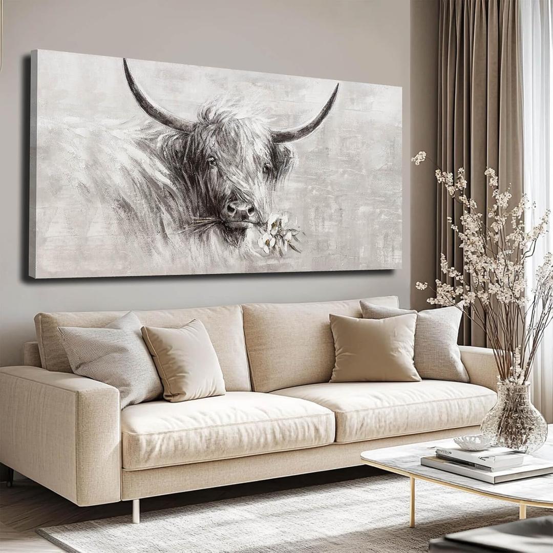 MLART99 Home Wall Decor Animal Artwork Grey Pictures Vintage Floral Wall Art Contemporary Canvas Painting for Kitchen Bedroom Dining Room 24x48 Inch
