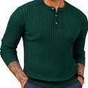 PJ PAUL JONES Mens Sweater Casual Henley Pullover Cable Knitted Sweater (X-Large, Dark Green)