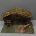 VILLAGE GIFT IMPORTERS Nativity Creche Stable | 11" Tall and 18.25" Wide | Realistic Moss Roof and Floor | Beautiful Texture Work | Ladder, Pots, and Window | Made in Italy