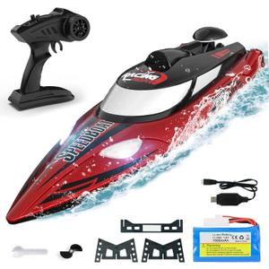 BEZGAR Large RC Boat, 18 inch Big Remote Control Boat for Adults, 35KMH Fast Speed RC Boat for Lake Ocean, Ideal Gifts for Kids Boys with 1500mAh Rechargeable Battery - TX125 Red
