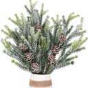 3Pcs Christmas Cypress Pine Picks Frosted Artificial Pine Tree Branches with Pinecones Winter Snow Plants Sprays Holiday Pine Stems Twigs Flower Arrangement Vase Filler Xmas Tree Picks 14.5" Tall (3)