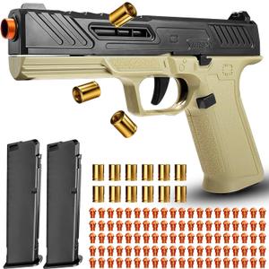 Shell Ejecting Toy Gun Pistol, Soft Bullet Toy Guns for Boys, Kids, Automatic Pull Back Action Toy Pistols, Fun Educational Shooting Game Toys Pretend Play Gun Prop (Khaki)
