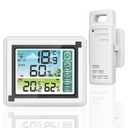 Indoor Outdoor Thermometer Hygrometer Wireless Weather Stations, Humidity Monitor Battery Powered Digital Temperature Gauge with 60m/200ft Range Remote Sensor and Adjustable Backlight (White)