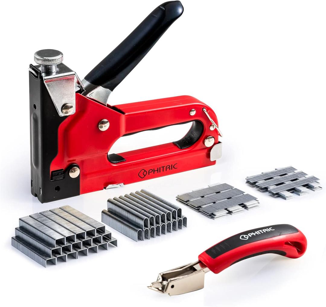 Upholstery Heavy Duty, 4 in 1 Stapler Gun with 6000 Staples, Remover, Manual Brad Nailer Power Adjustment Stapler Gun for Wood, Upholstery, Carpentry, Decoration DIY Staple Gun