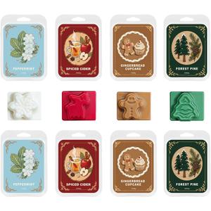 Christmas Wax Melts Wax Cubes Strong Scent Peppermint Snowflake, Gingerbread Man, Spiced Cider, Pine Forest Festive Shapes Soy Cubes For Warmers Winter Wax Melts Set Of 8 Holiday Home Fragrance Gift