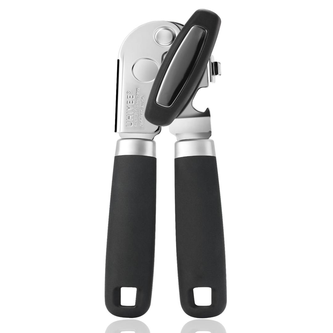 Manual Can Opener With Stainless Steel Cutting Wheel，Smooth Edge Can Opener Heavy Duty and Bottle Openers Easy to Use, Soft Comfortable Handle, Multifunctional Can Opener Tool