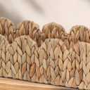 FEILANDUO Wicker Scalloped Storage Basket Boho Bathroom Decor Baskets for Shelves, Countertop, Toilet Tank, Rectangular Basket with Handle Farmhouse Home Organizer (Natural, 15.7"D x 6.6"W x 4.3"H)