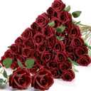 Jexine 60 PCS Artificial Roses Bulk Silk Flowers with Long Stems, Realistic Faux Rose Bouquet for Wedding Centerpieces, Valentines Party, Home Decor(Burgundy)