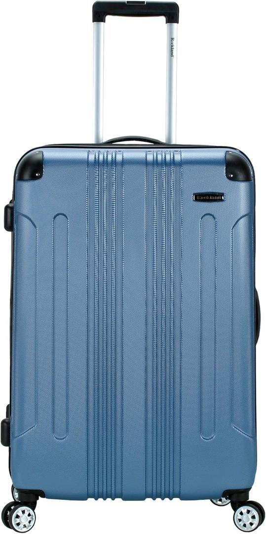 Rockland London Hardside Expandable Spinner Wheel Luggage, Blue, Checked-Large 28-Inch