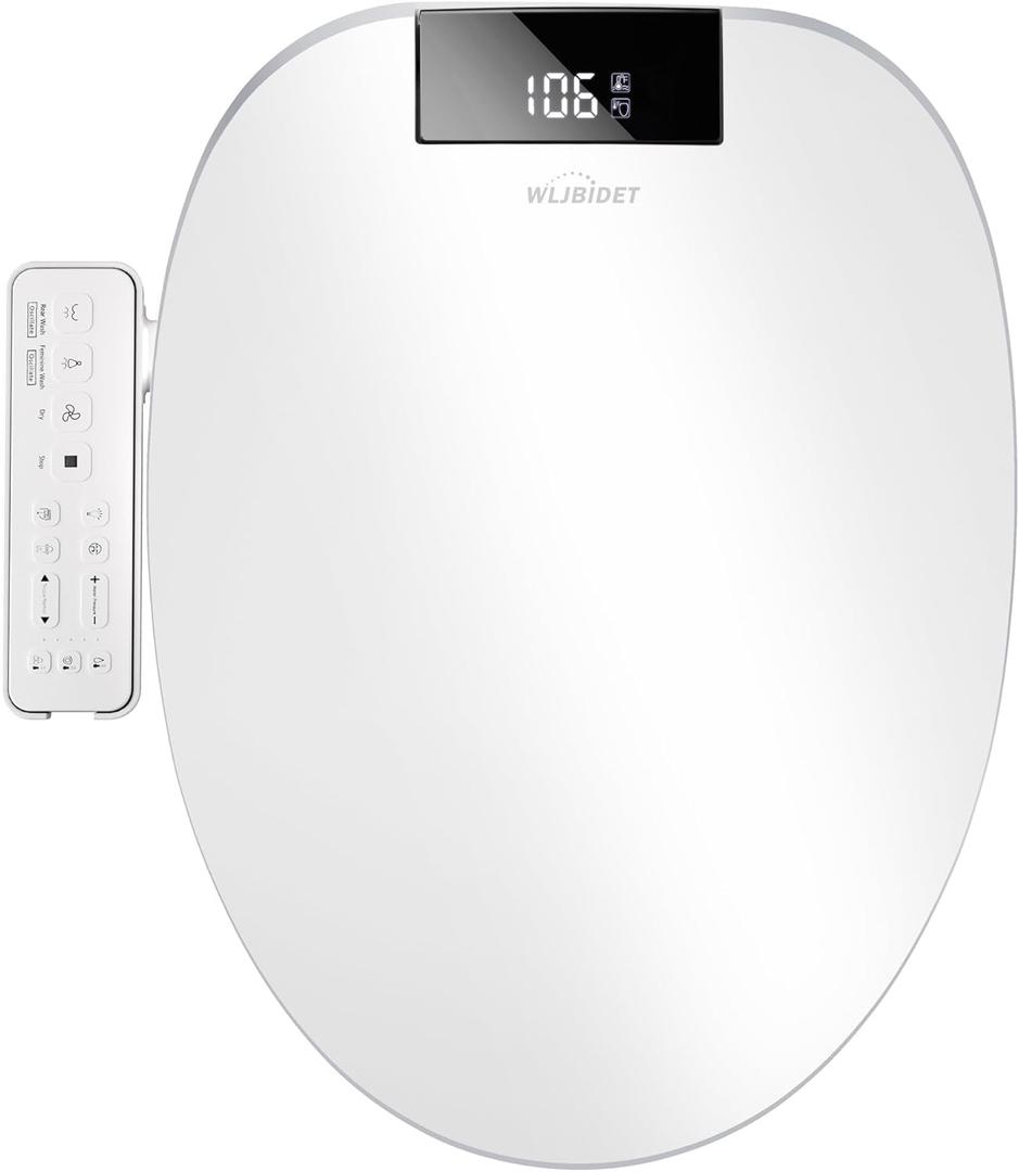 Heated Bidet Toilet Seat with Dual-Position Control Mode, Side Panel & Remote Control, Self-Cleaning Nozzle, Adjustable Warm Water and Dryer, Display Screen, Night Light, Elongated