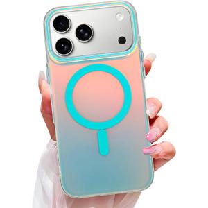 OOK Magnetic Color-Shifting Iridescent Case for iPhone 17 Pro Max, Blue | Compatible with MagSafe, Fluorescent Glitter Bling Shockproof Cover for Women & Girls
