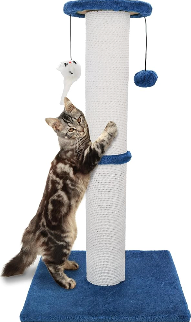 Ahomdoo Cat Scratching Post 34 Inches Heavy Duty and Thicker Cat Scratching Post Sisal Rope with Hanging Ball and Mice Scratching Post for Indoor Cats and Adult(Navy Blue)