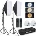 MOUNTDOG Softbox Lighting Kit, 2x19.7"x27.5" Photography Continuous Lighting System with 2pcs 85W 5700K E27 Socket LED Bulbs and Remote for Portrait Product Fashion Photography