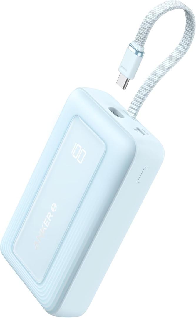 Anker Zolo Power Bank, 20,000mAh 30W High-Speed Portable Charger with Built-in C Cable, USB-C&A, Battery Pack for iPhone17/16/15/15 Pro/15 Pro Max/15 Plus, MacBook, Galaxy, and More (Blue)